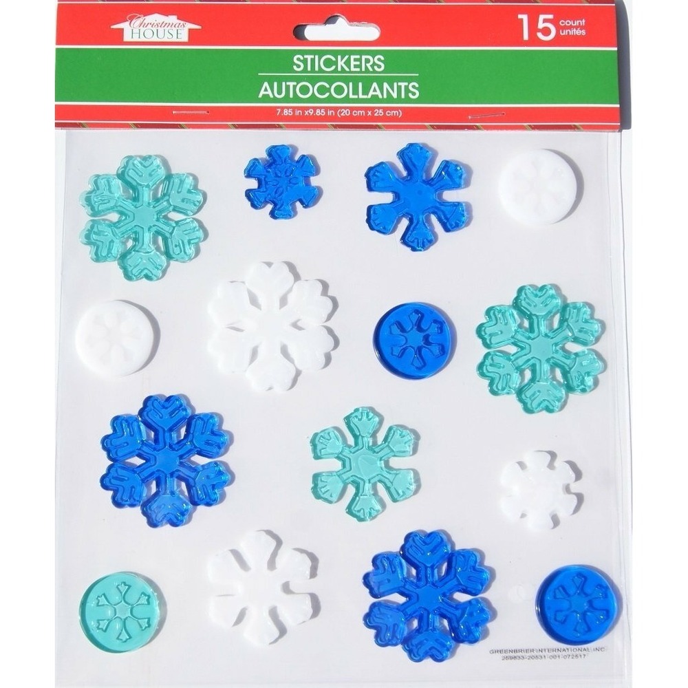 NEW Christmas Winter window Gel Clings 15 pcs Blue Snowflakes Decorations Frozen